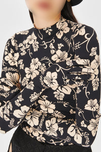 Top à col montant en jersey recyclé - Black