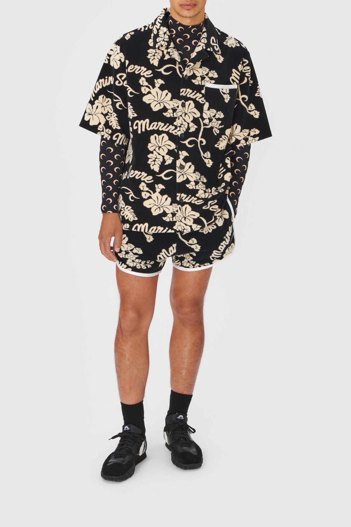 Chemise bowling en jersey serviettes jacquard - Black