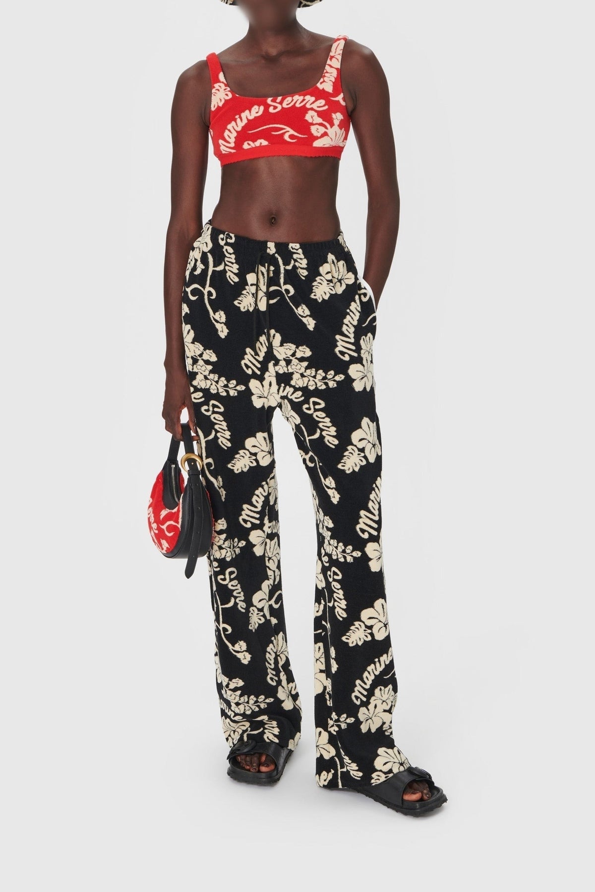 Pantalon fluide en serviettes jacquard - Black