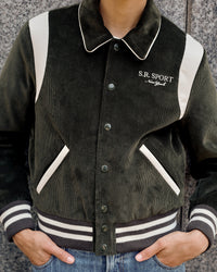Veste bomber Varsity en velours côtélé - Dark Olive