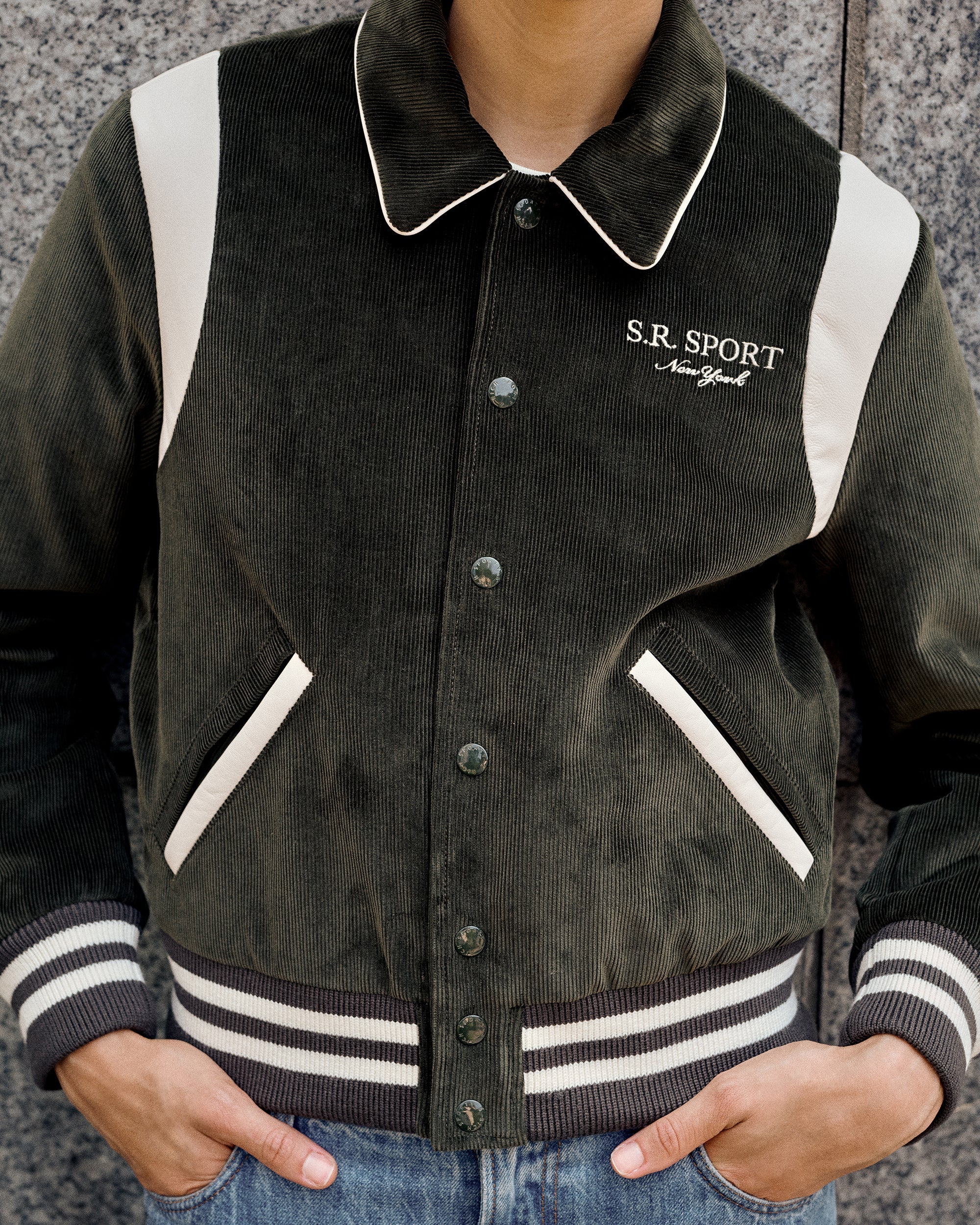 Veste bomber Varsity en velours côtélé - Dark Olive