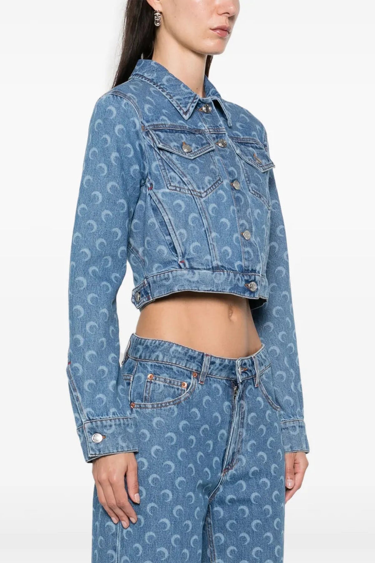 Moon Laser Denim Cropped Jacket - Bleu