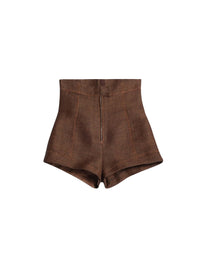 Short Areia taille haute en soie mélangée - Dark Brown