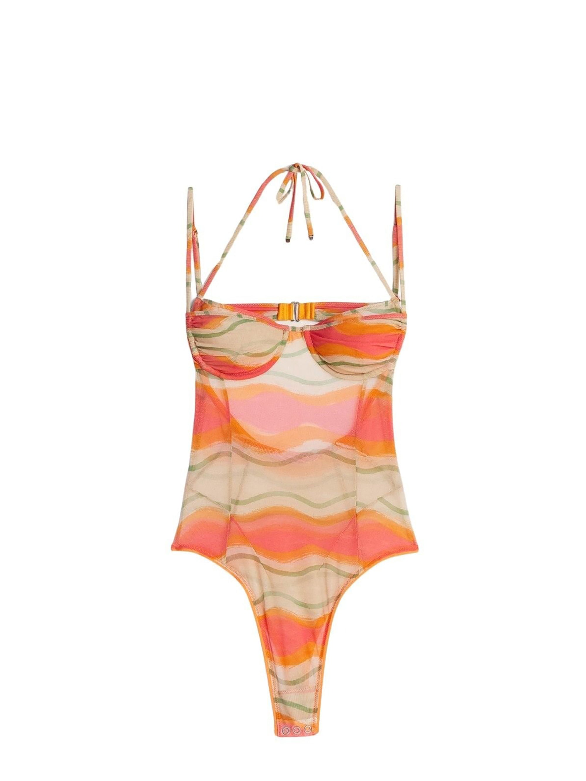 Body Ilha à bretelles et perles  - Print Pink Waves Strippes