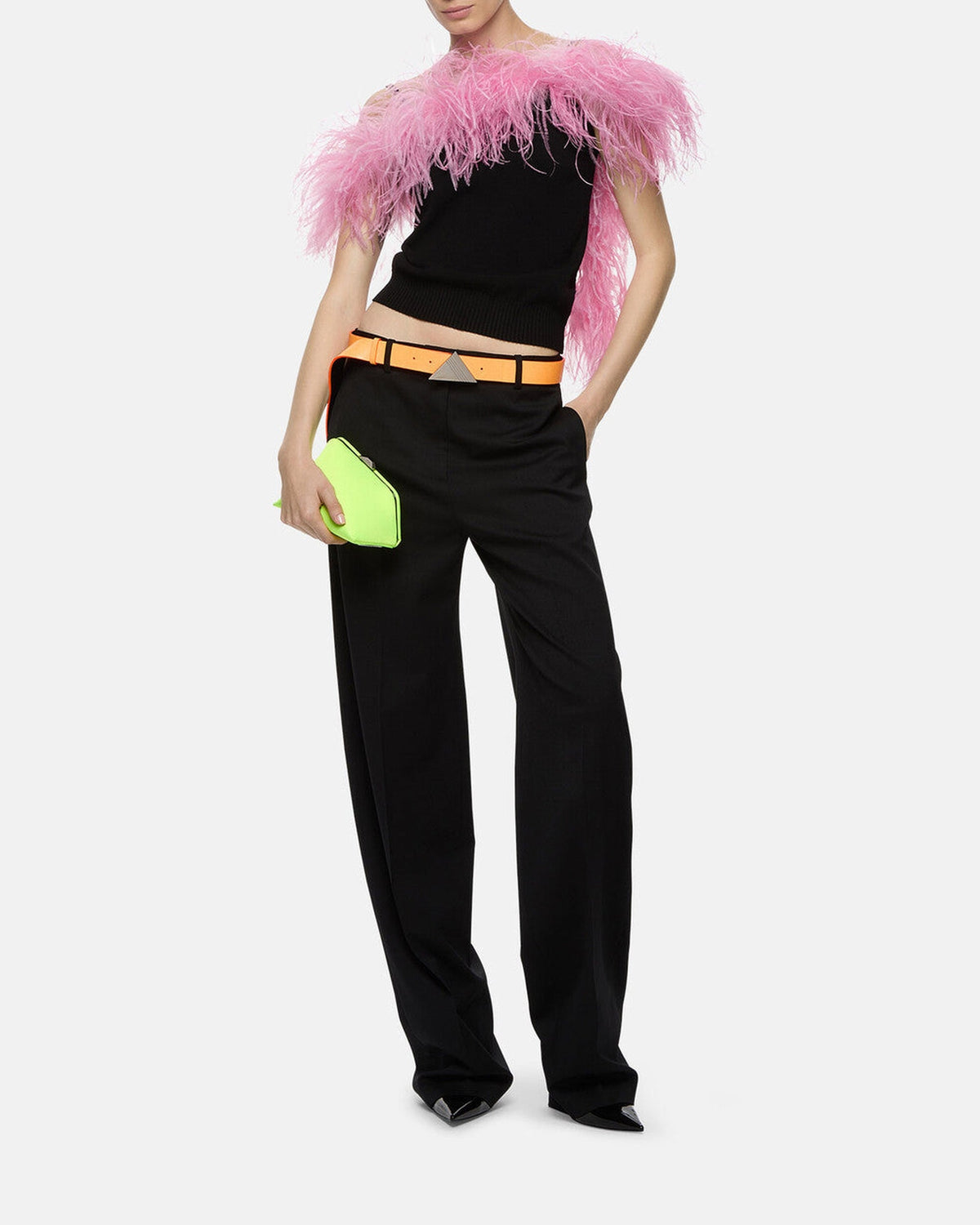 Débardeur extensible à plumes - Black & Pink