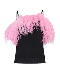 Débardeur extensible à plumes - Black & Pink