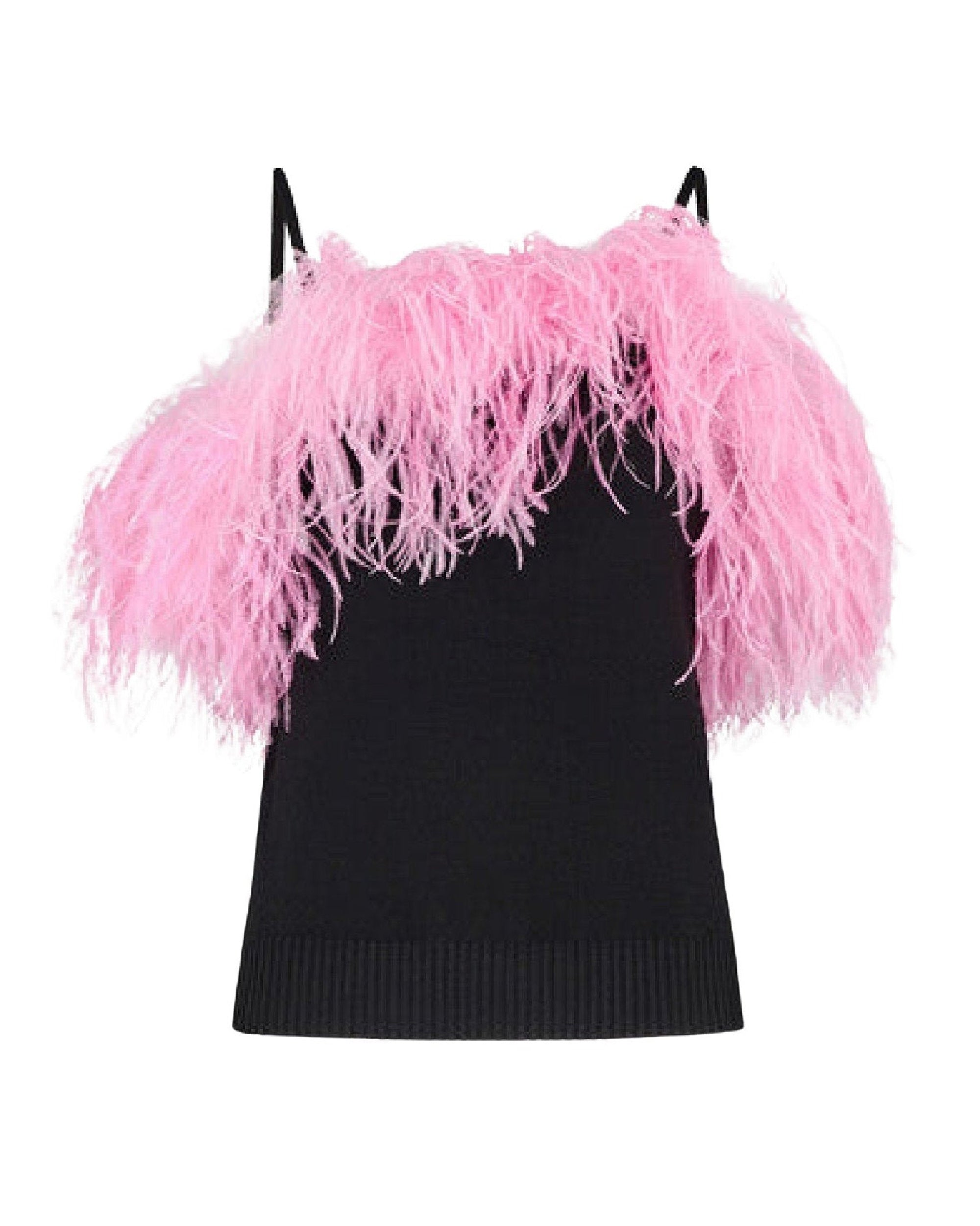 Débardeur extensible à plumes - Black & Pink