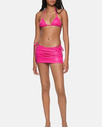 Mini jupe froncée en lycra brillant - Fuchsia