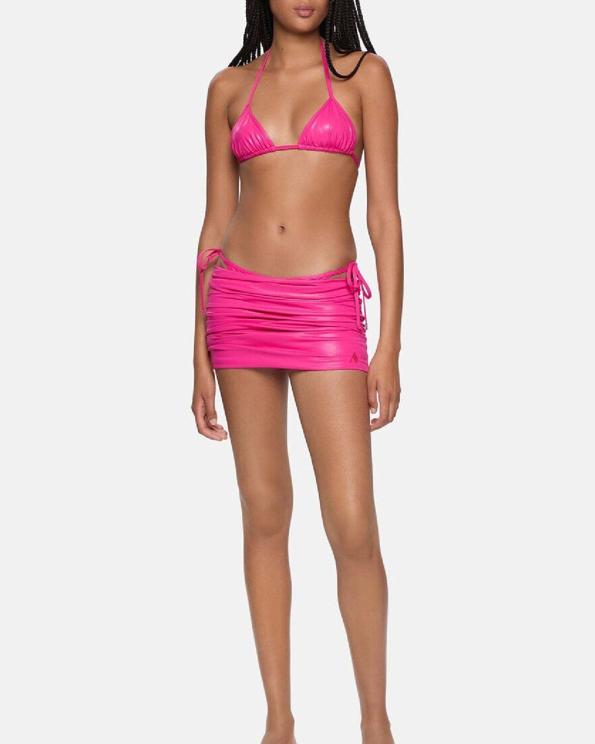 Mini jupe froncée en lycra brillant - Fuchsia