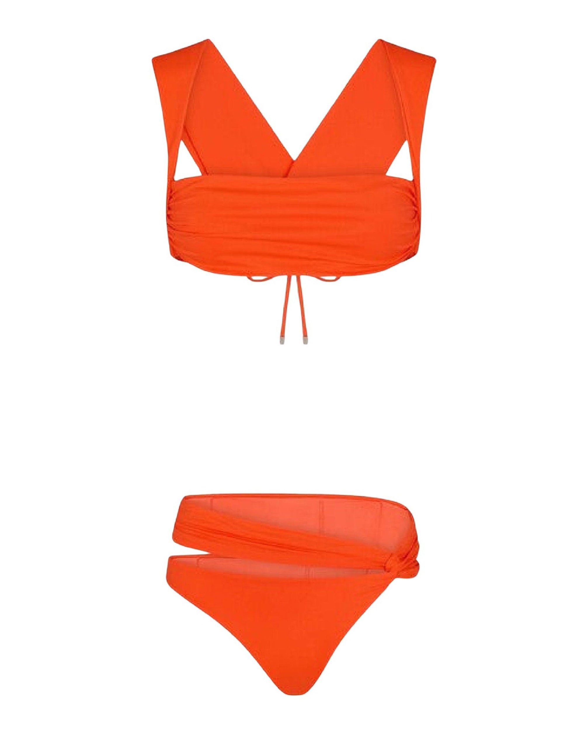 Bikini en lycra avec drapés - Orange