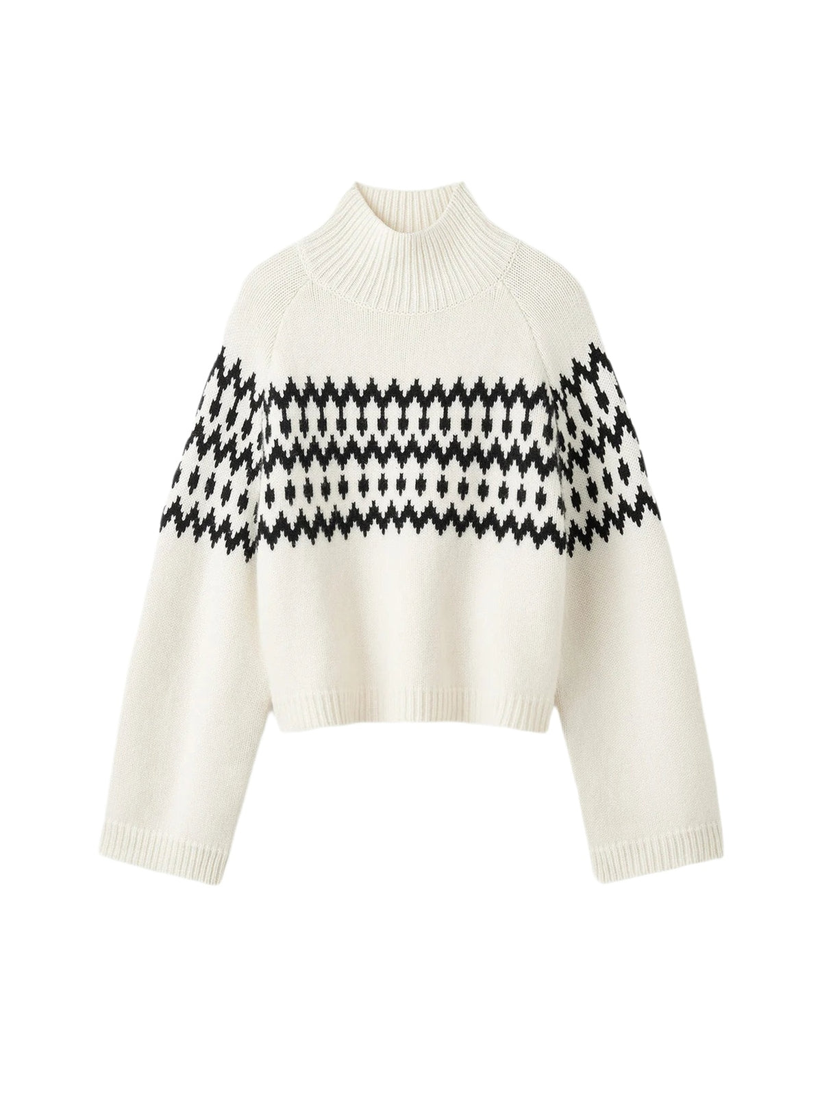 Fair Isle roll-neck jumper in a wool and cashmere blend - White