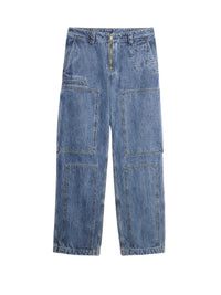Pantalon De-Nimes Cargo en denim - Blue & Tabac