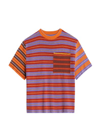 T-shirt en maille à rayures contrastées - Multi Orange