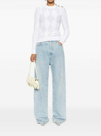 Knit top with 3 buttons - White