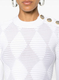Knit top with 3 buttons - White