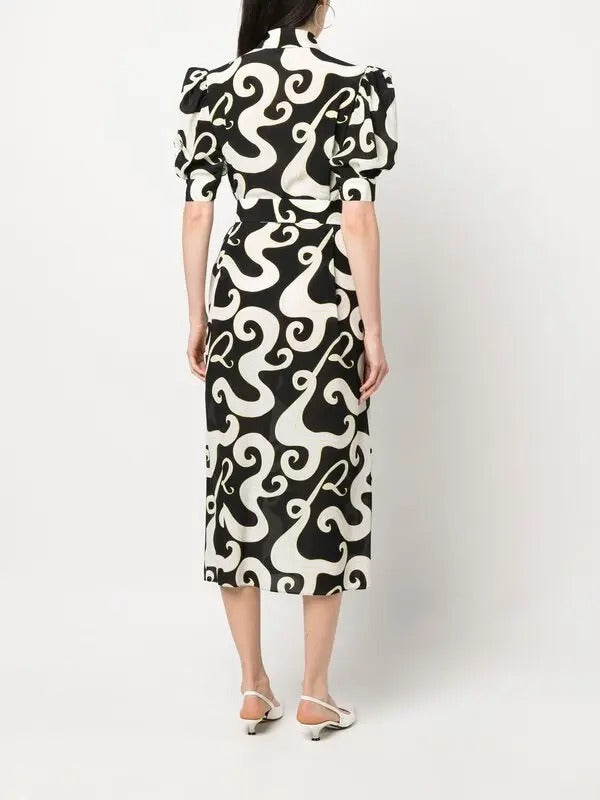 Robe midi manches bouffantes - Noir