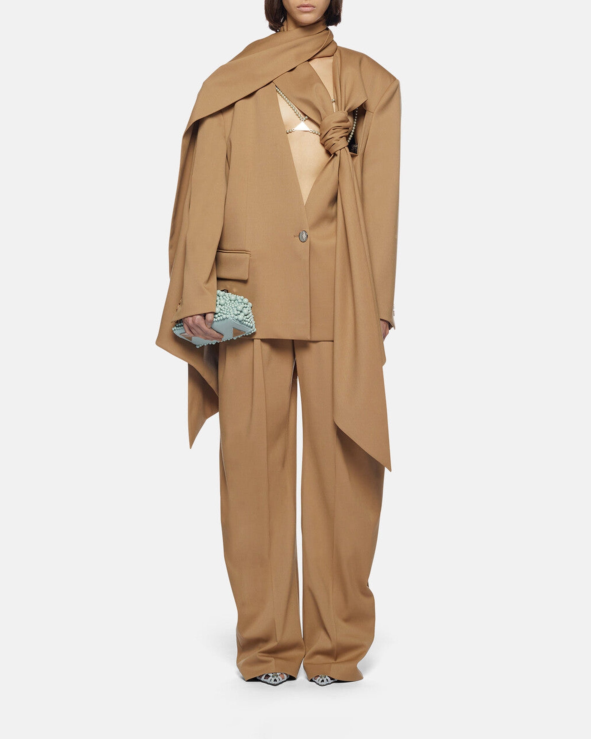 Blazer oversize Axel à nœud drapé en laine - Camel