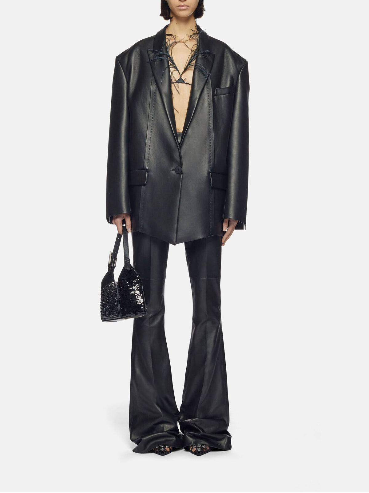 Pantalon long évasé Piaf en cuir - Dark Brown