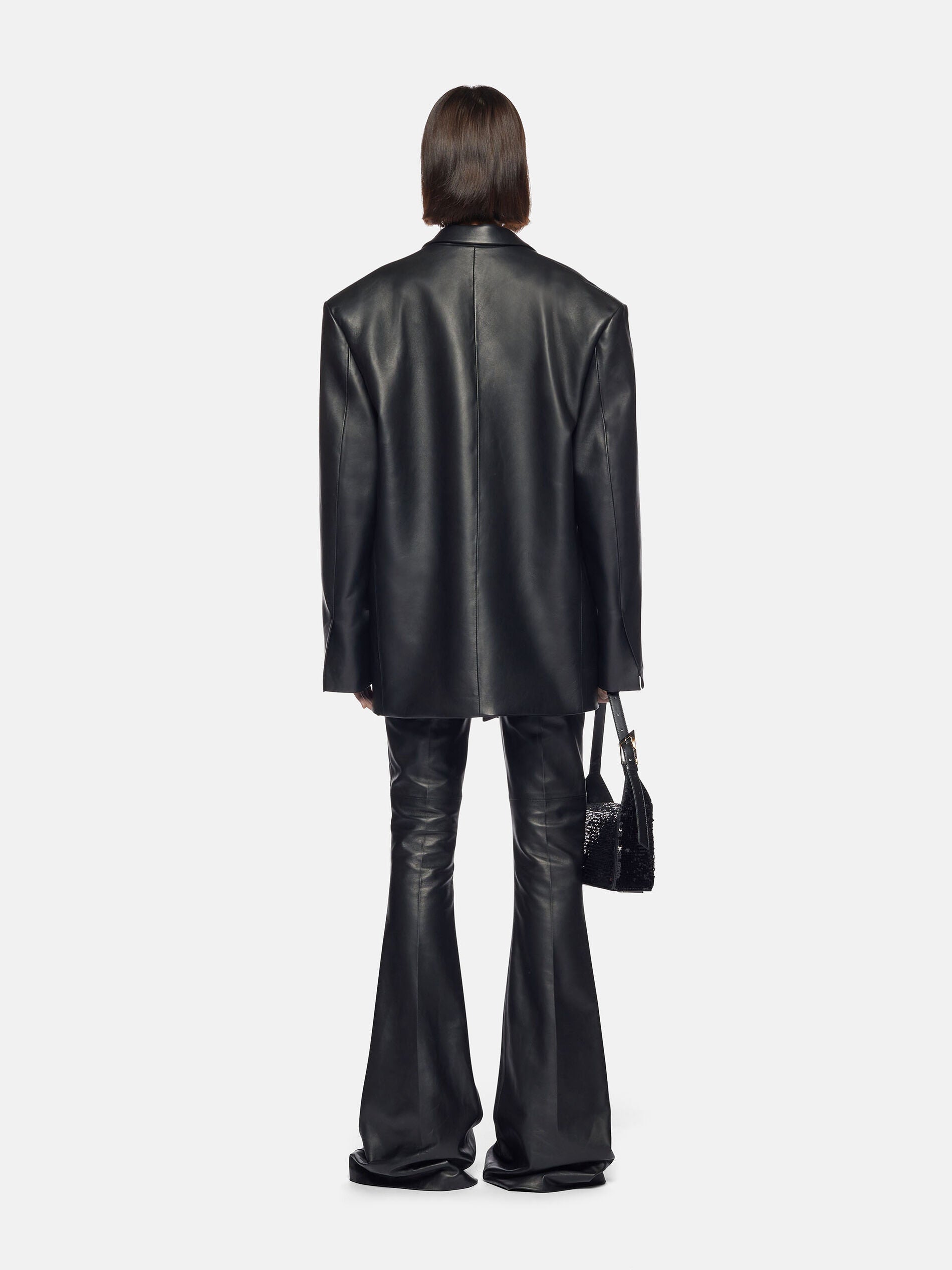Pantalon long évasé Piaf en cuir - Dark Brown