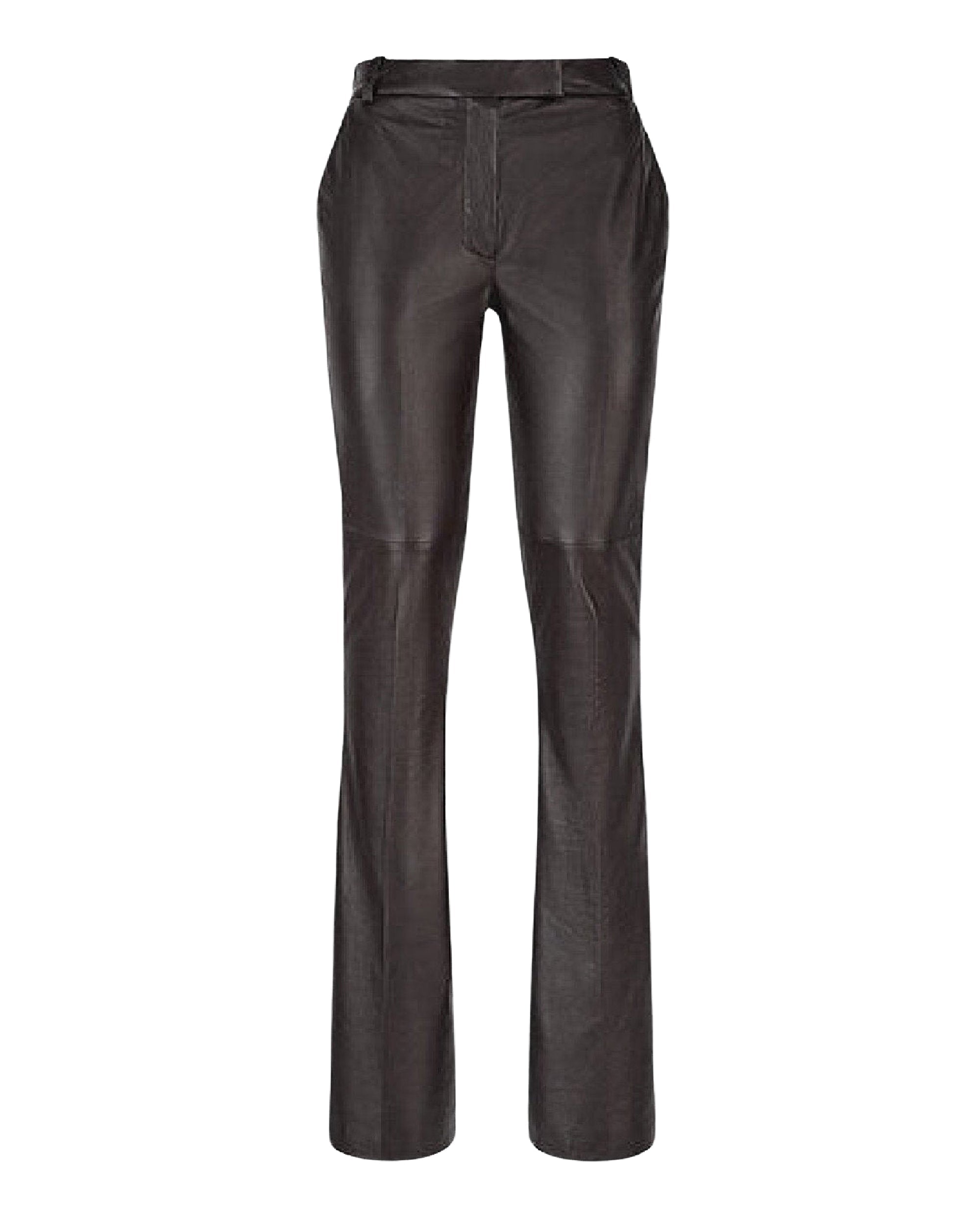 Pantalon long évasé Piaf en cuir - Dark Brown