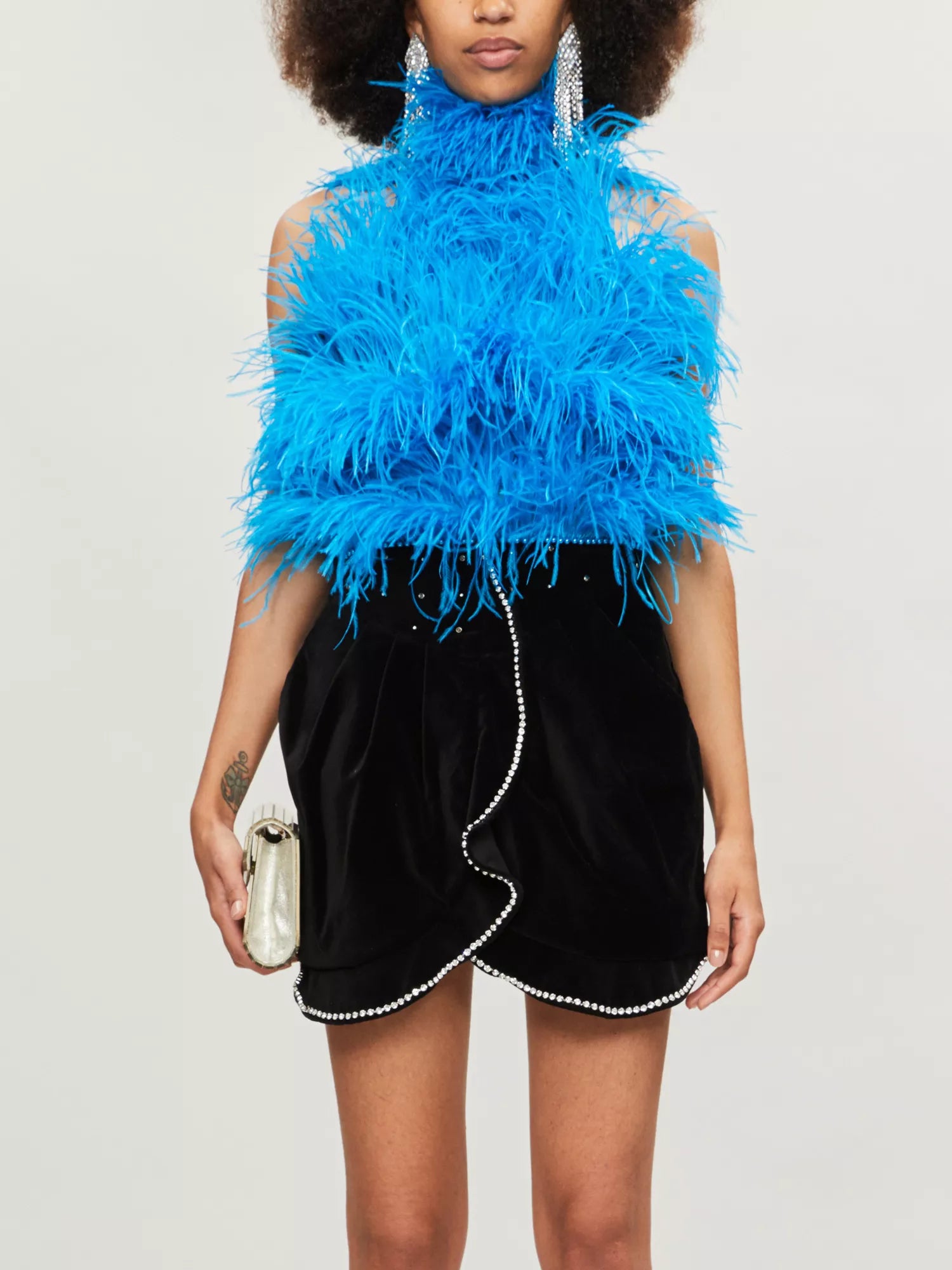 Top à col haut en plumes - Turquoise