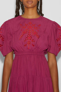 Robe midi Kay Smile en coton - Bougainvillier