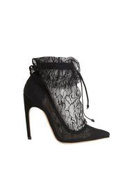 Gathered lace and suede ankle boots - Raven