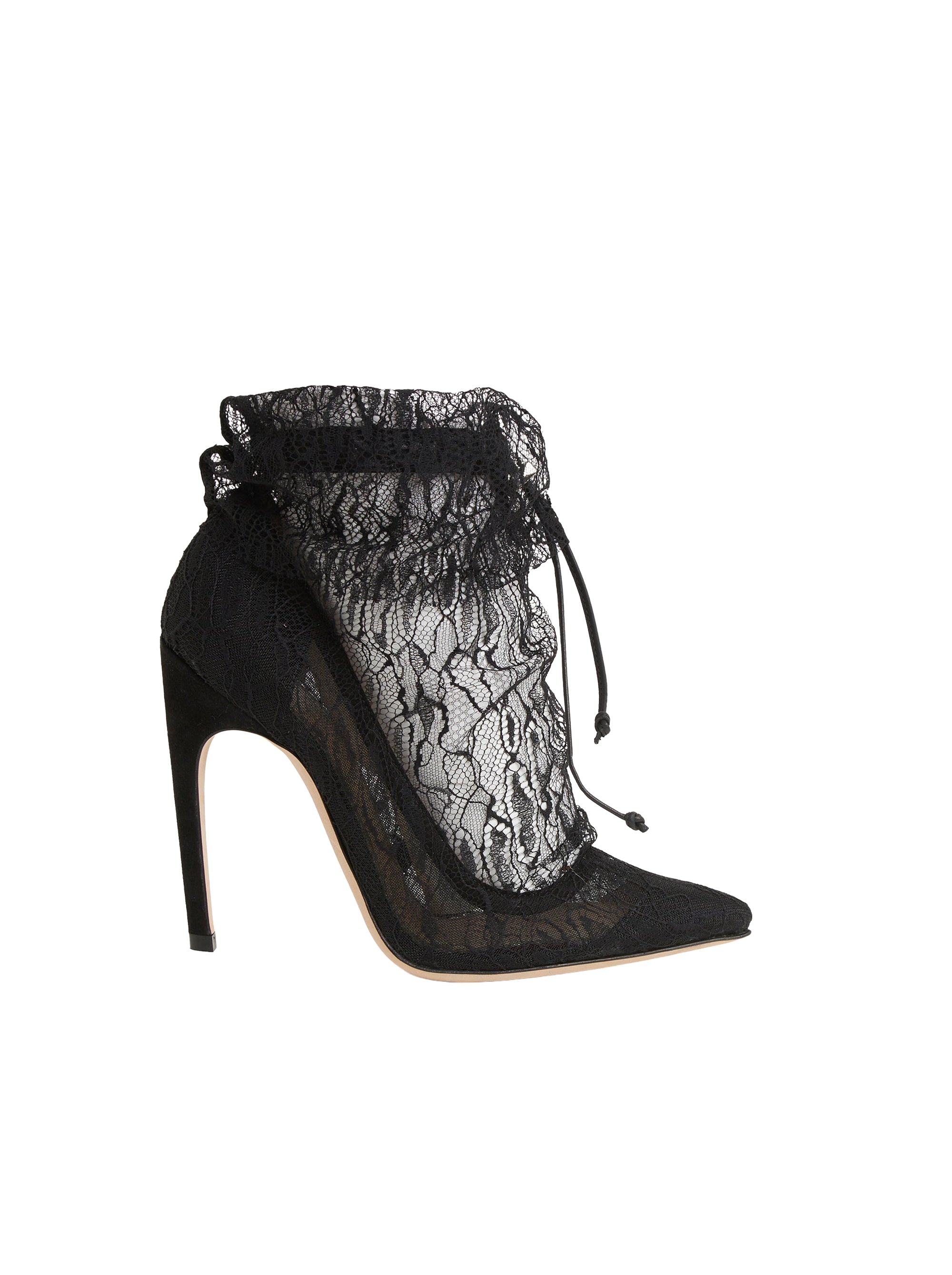 Gathered lace and suede ankle boots - Raven