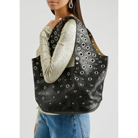 Sac cabas à œillets métalliques en cuir - Black & Silver