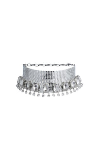 Collier ras-de-cou en mesh couronné de cristaux - Silver