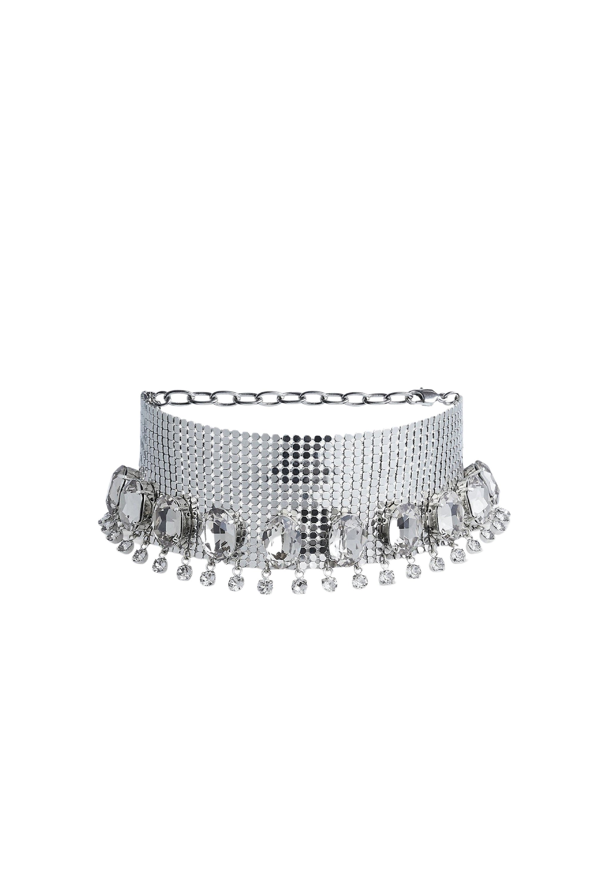Collier ras-de-cou en mesh couronné de cristaux - Silver