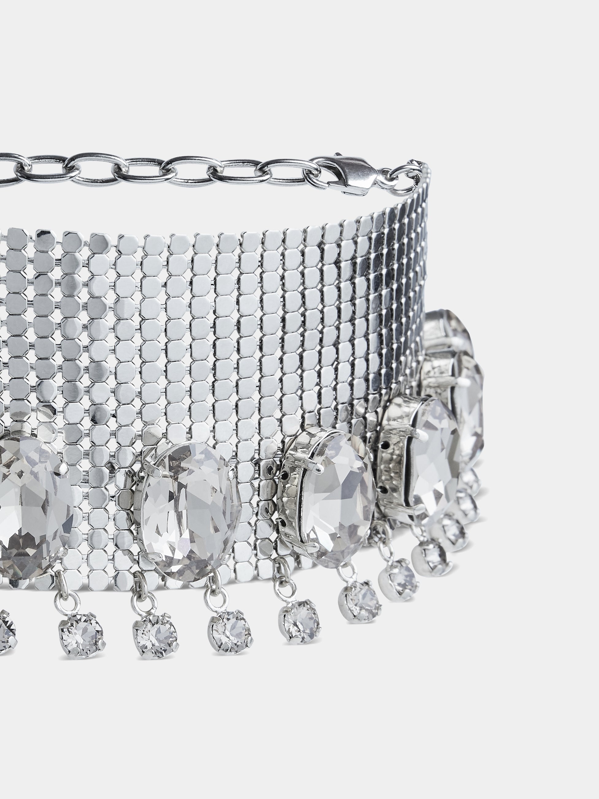 Collier ras-de-cou en mesh couronné de cristaux - Silver