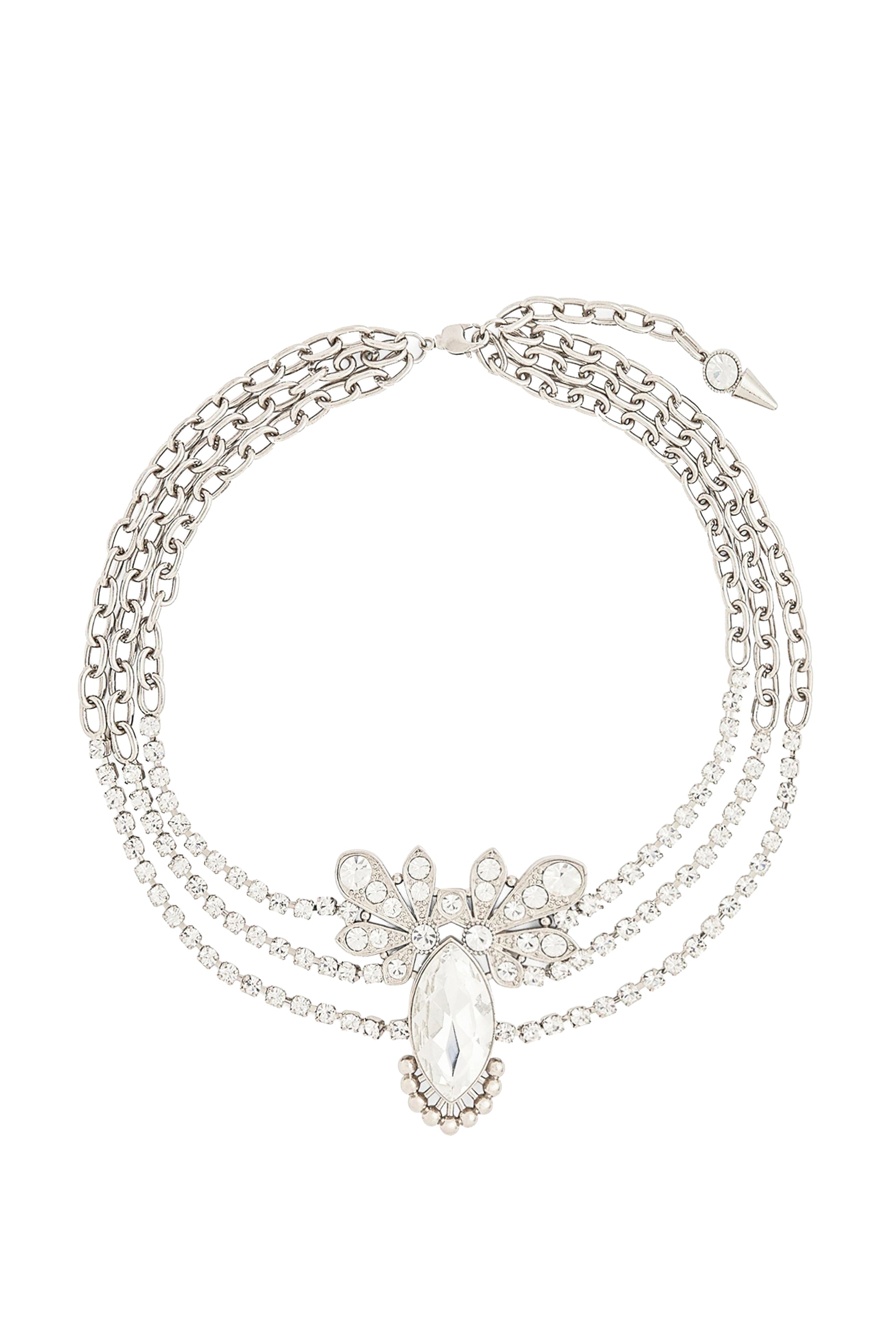 Three-row rhinestone necklace in brass - Silver