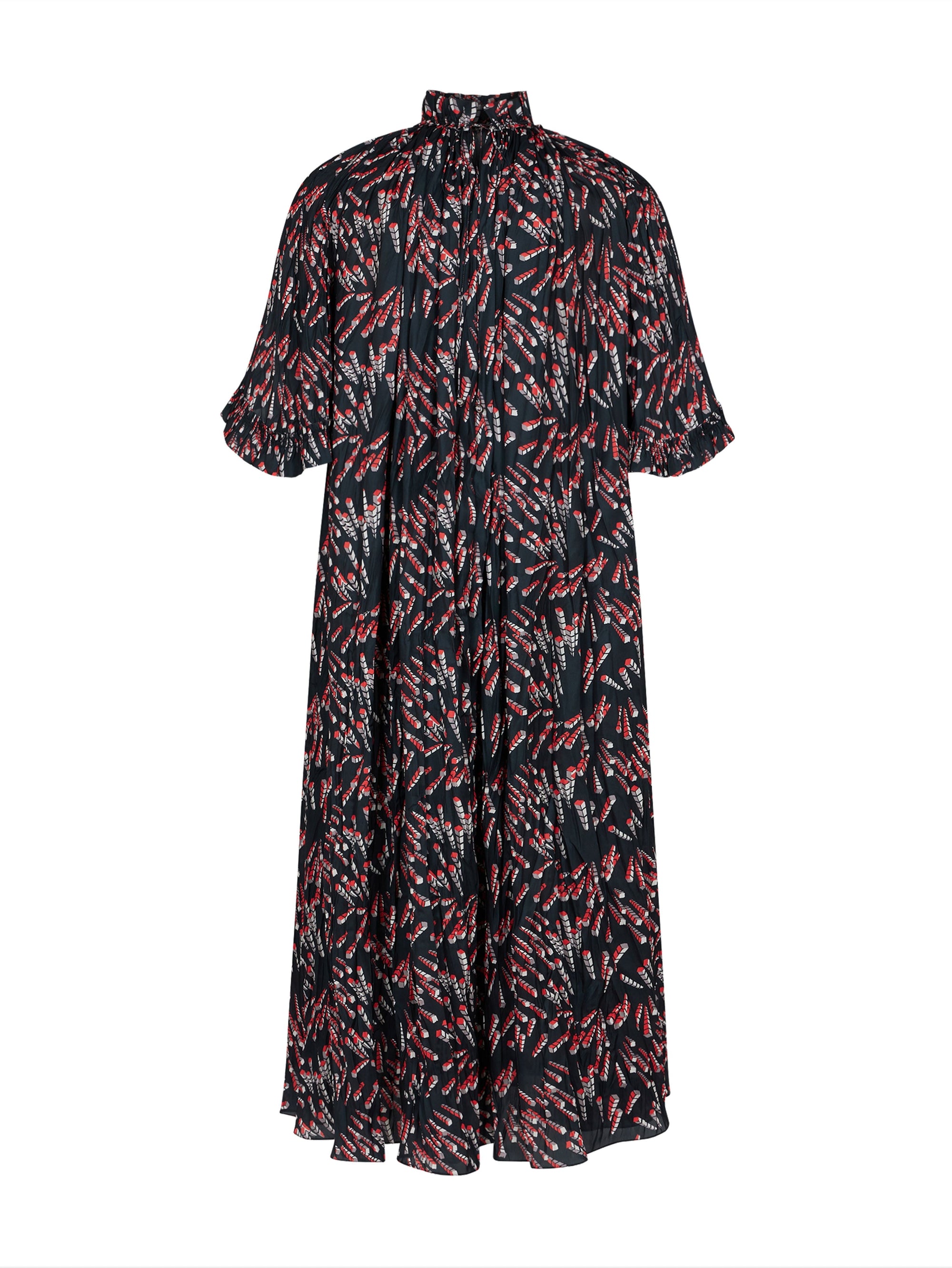 Long dress with short sleeves and ruffles - Black Screw