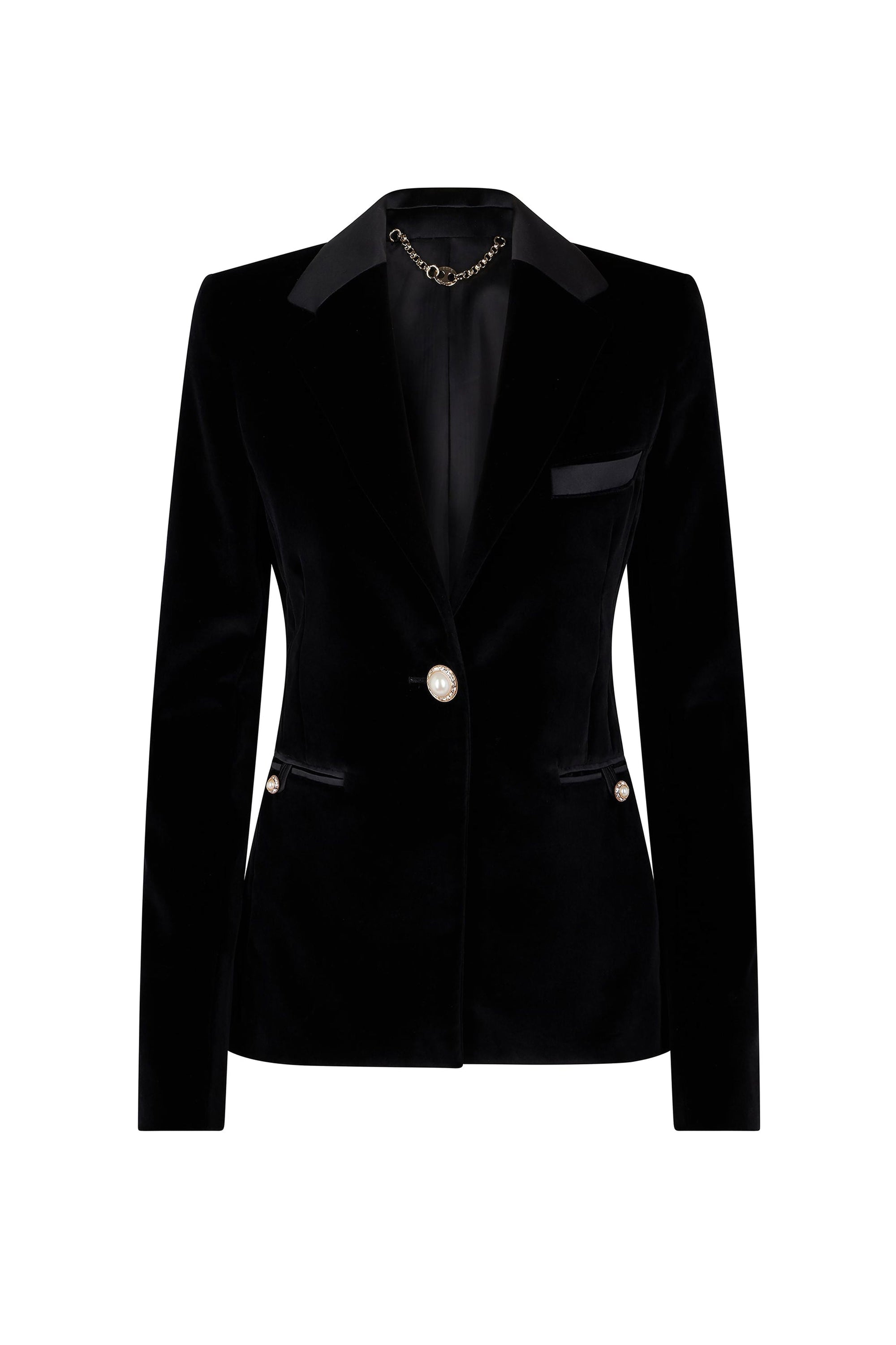 Blazer en velours à finitions satin et cristal - Black