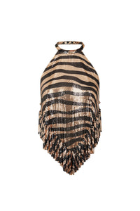 Top en mesh dos nu à volants - Light Gold Tiger