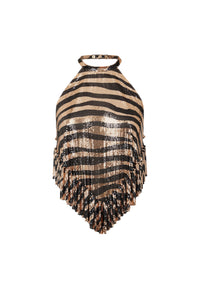 Top dos nu à volants en mesh - Light Gold Tiger