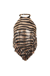 Top en mesh dos nu à volants - Light Gold Tiger