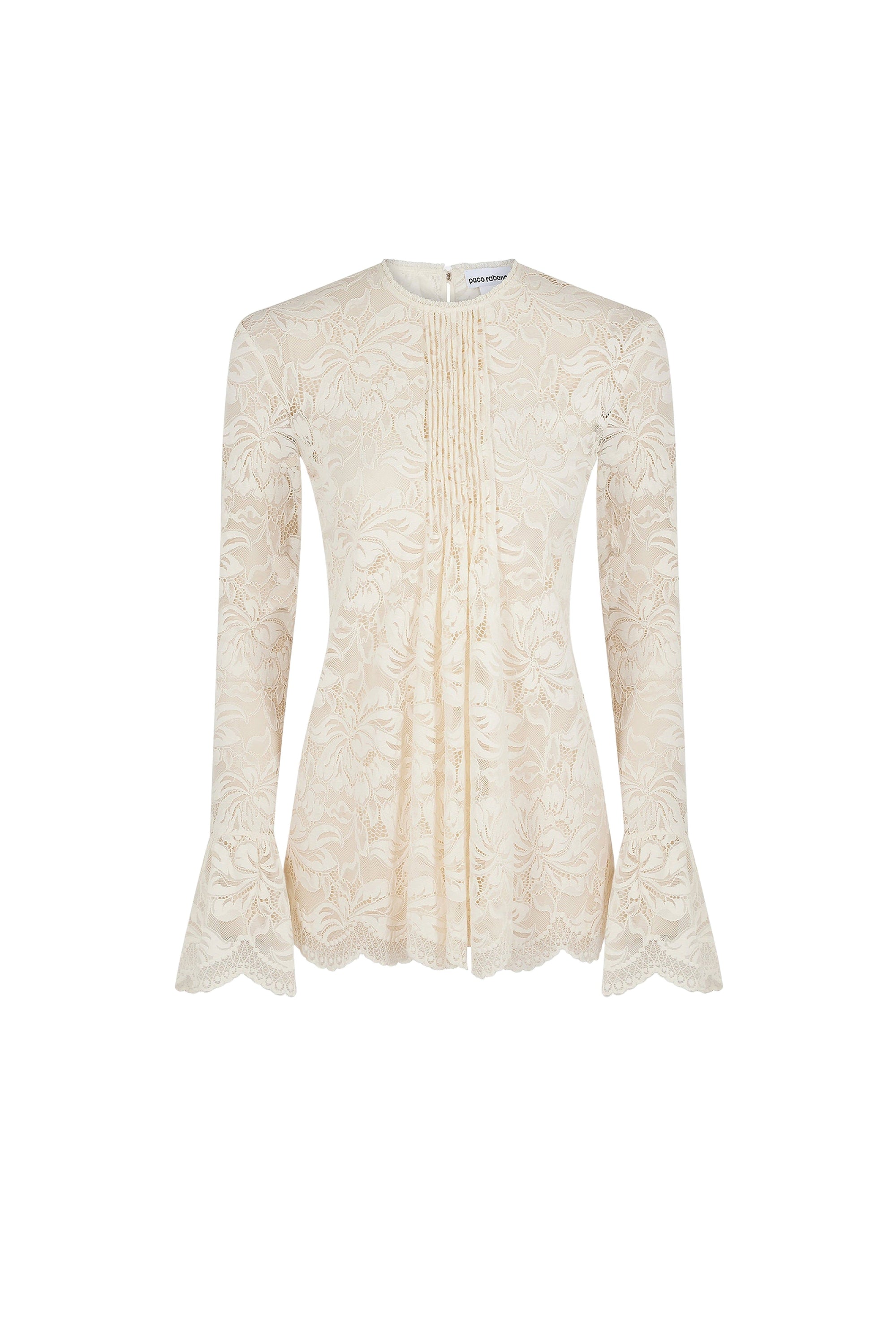Blouse manches longues en dentelle plissée - Ivory