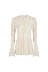 Blouse manches longues en dentelle plissée - Ivory