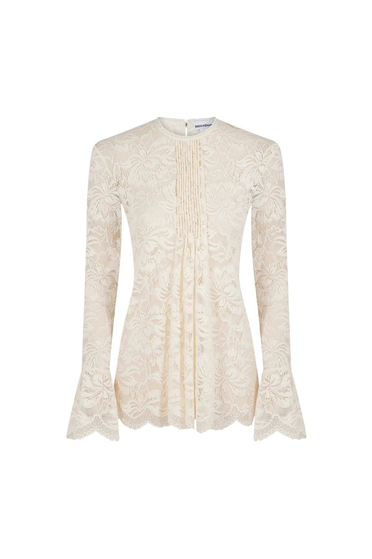 Blouse manches longues en dentelle plissée - Ivory