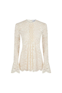 Long-sleeved pleated lace blouse - Ivory