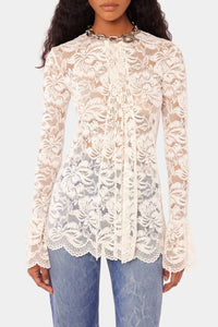Blouse manches longues en dentelle plissée - Ivory