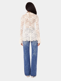 Blouse manches longues en dentelle plissée - Ivory