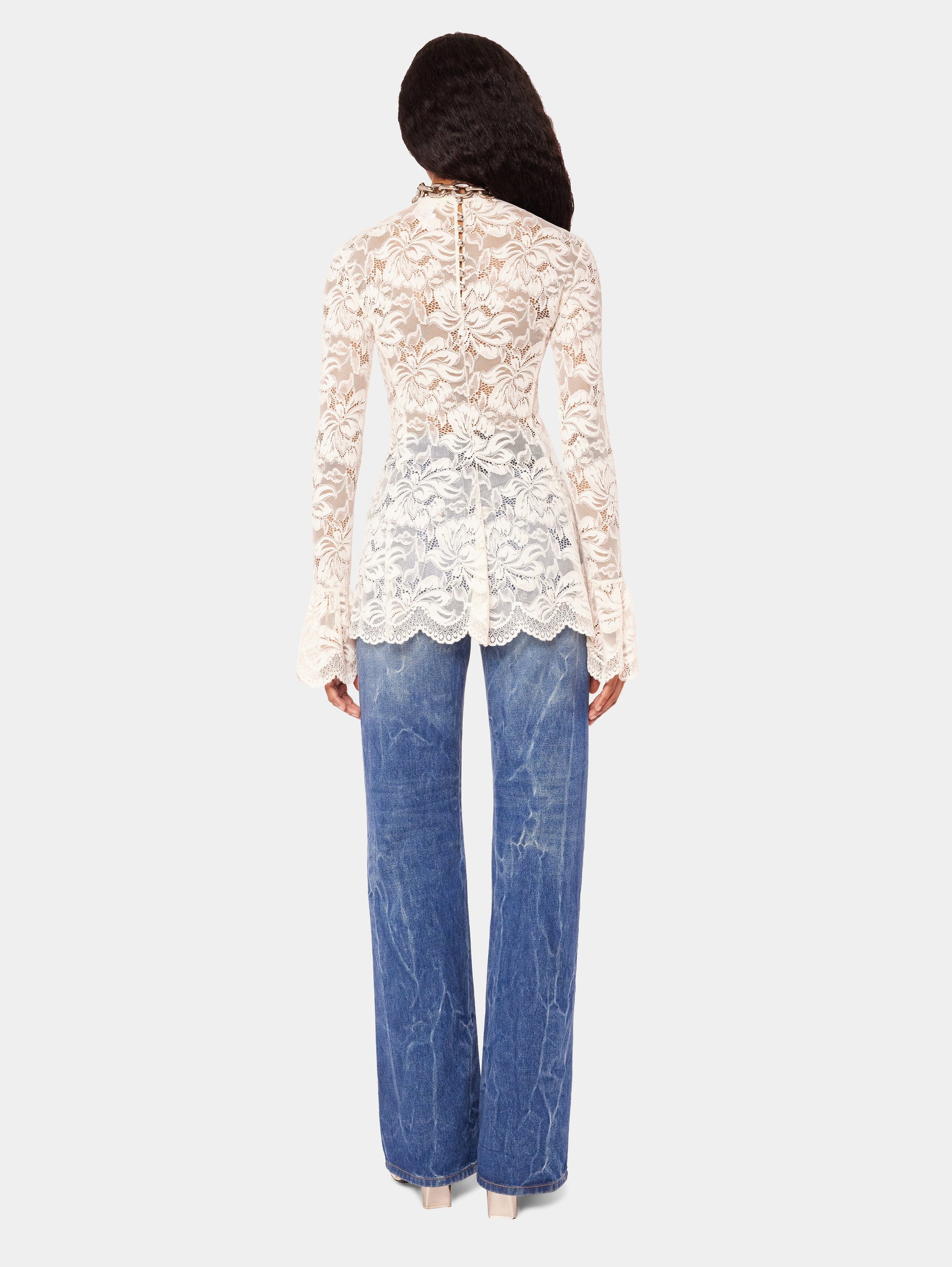 Blouse manches longues en dentelle plissée - Ivory