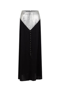 Jupe longue à incrustation de mesh - Black & Silver