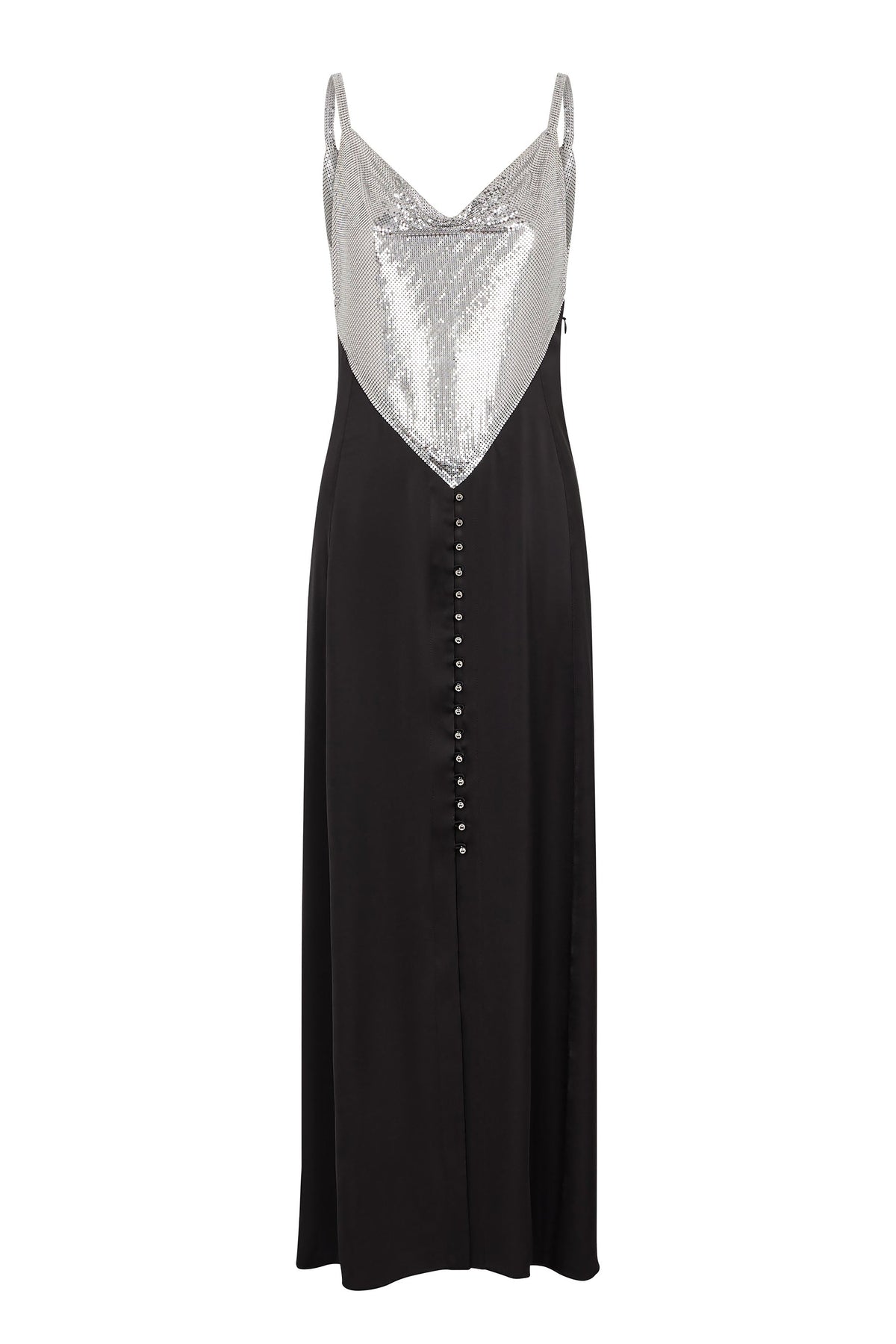 Robe longue à bretelles à incrustation de mesh - Black & Silver