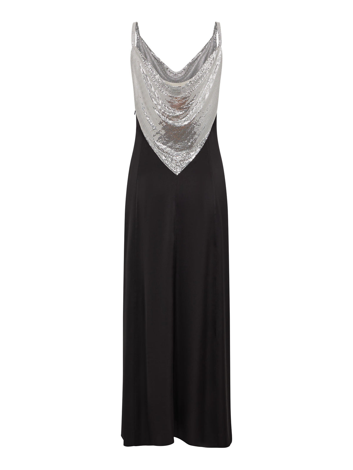 Robe longue à bretelles à incrustation de mesh - Black & Silver