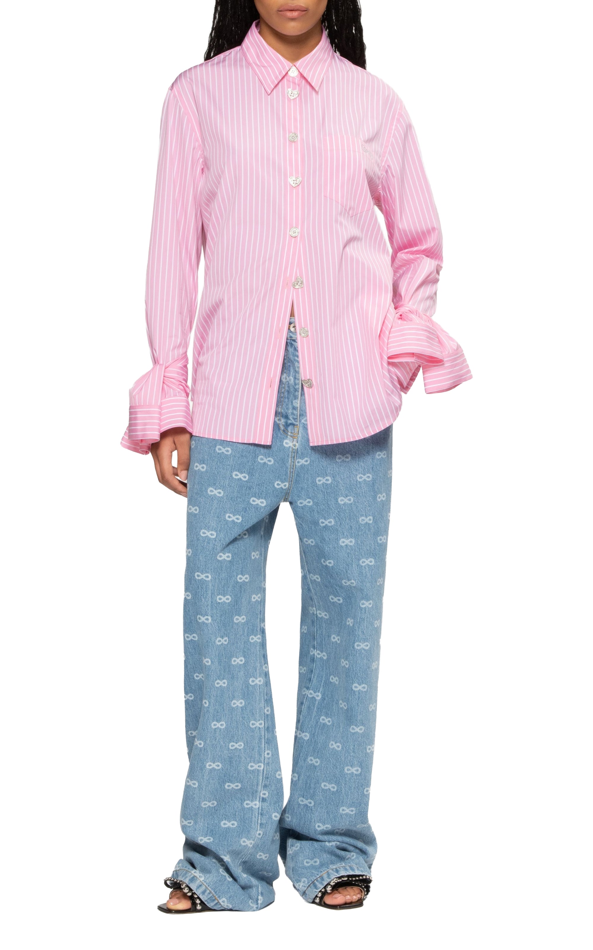 Striped shirt with knotted cuffs - Pink