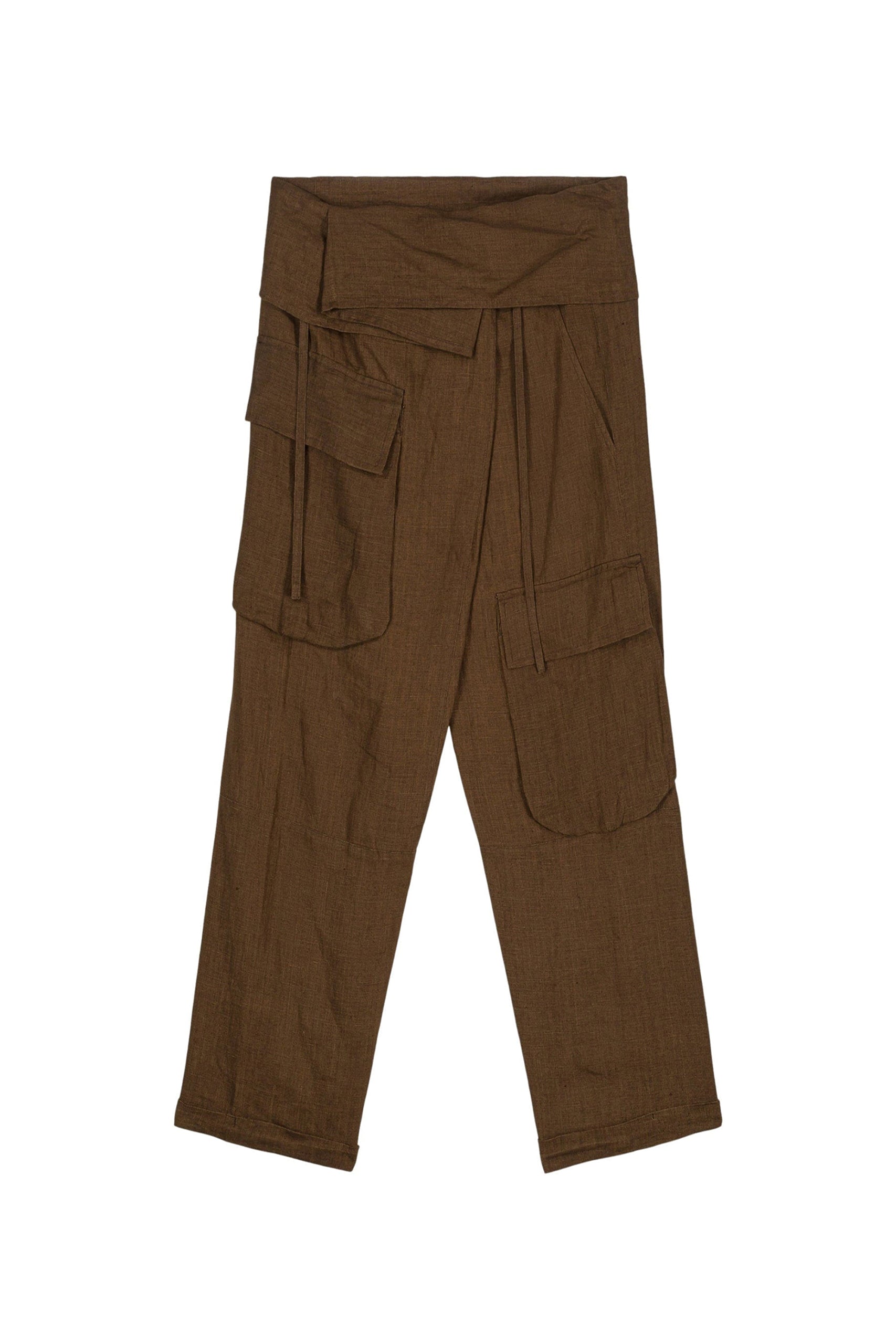 Pantalon cargo Nicobar en lin - Brown